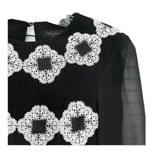 Ted Baker London AVIANAH Applique midi skater dress Lace Trim Fit Flare 1 USA 4 - Picture 8 of 16